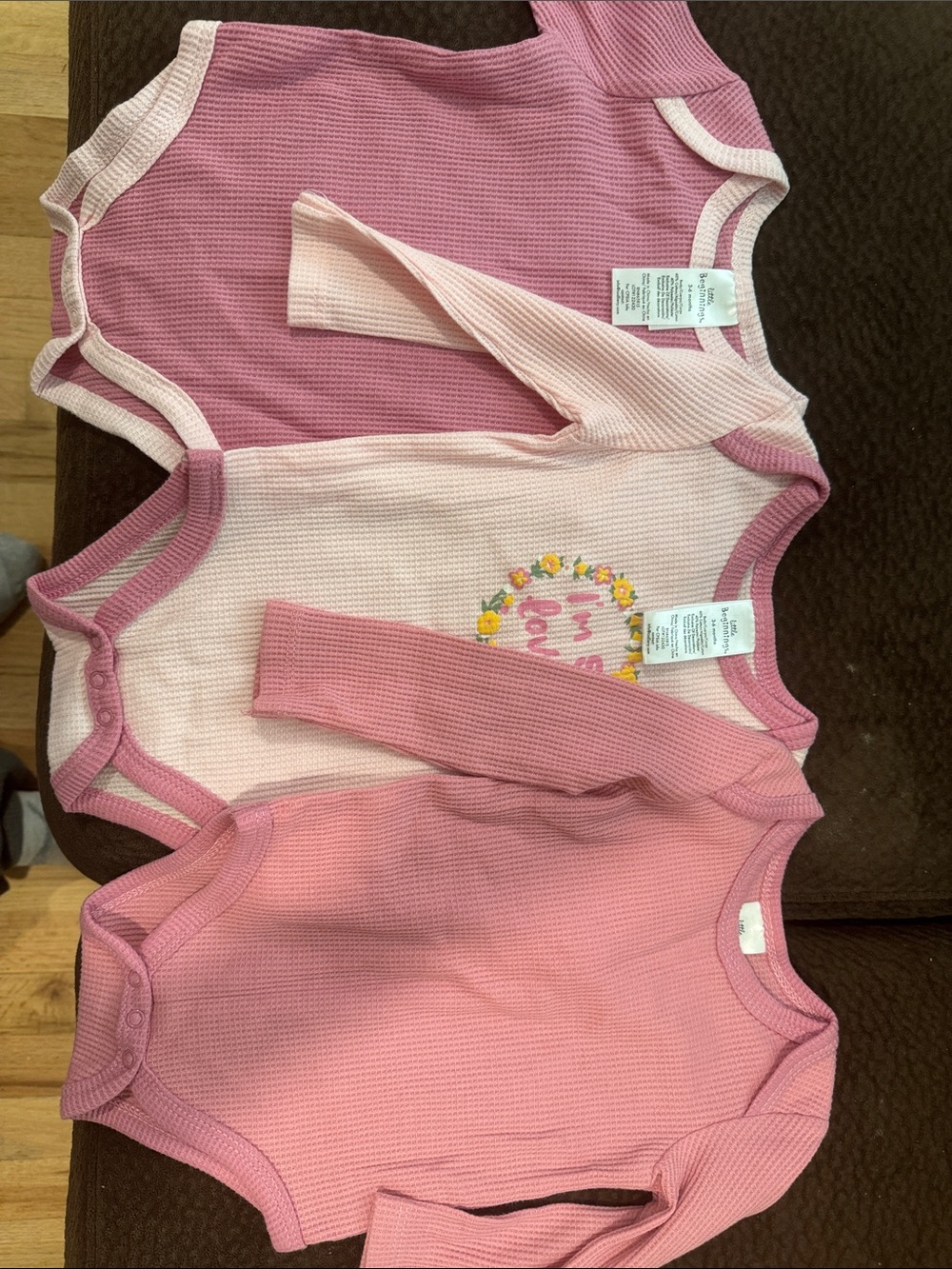 Carter's Pink and Light Pink Long-Sleeve Waffle One-Piece Bodysuit Set